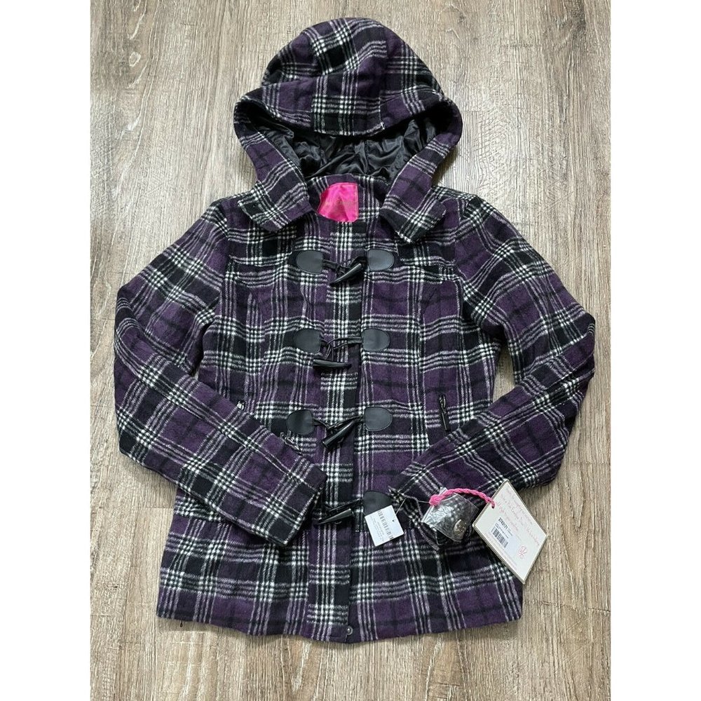 Pink Envelope Plaid Hooded Jacket Purple Black Sz Medium